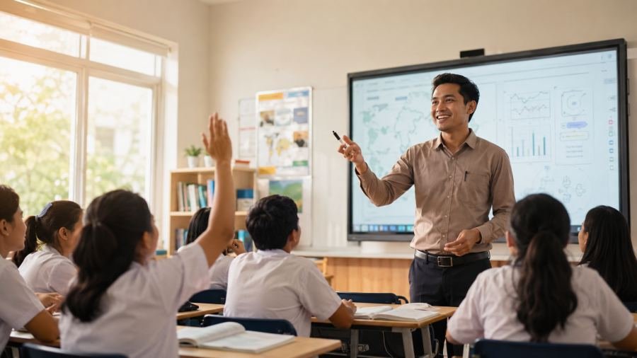 Guru mengajar di kelas